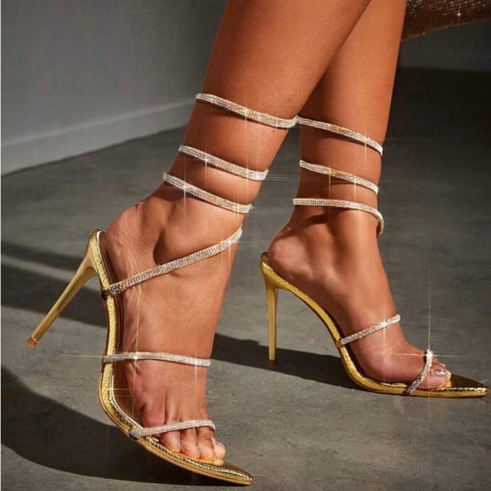 Gold Snakeskin Rhinestone Heels